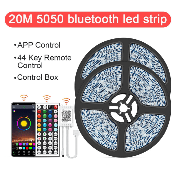 LED Strip Lys RGB 5050/SMD2835 Fleksibel Ribbon DIY Led Lysstripe RGB Tape Diode DC 12V bluetooth Julelys 5050 music 20key 10m 0 - 5W