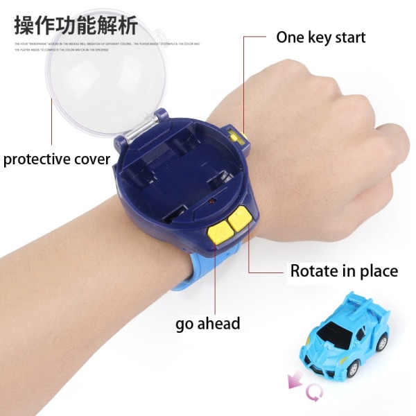 Mini Tegneserie RC Liten Bil Analog Klokke Fjernkontroll Søt Infrarød Sensing Modell Batteridrevne Leker For Barn Gaver 2.4G Blue