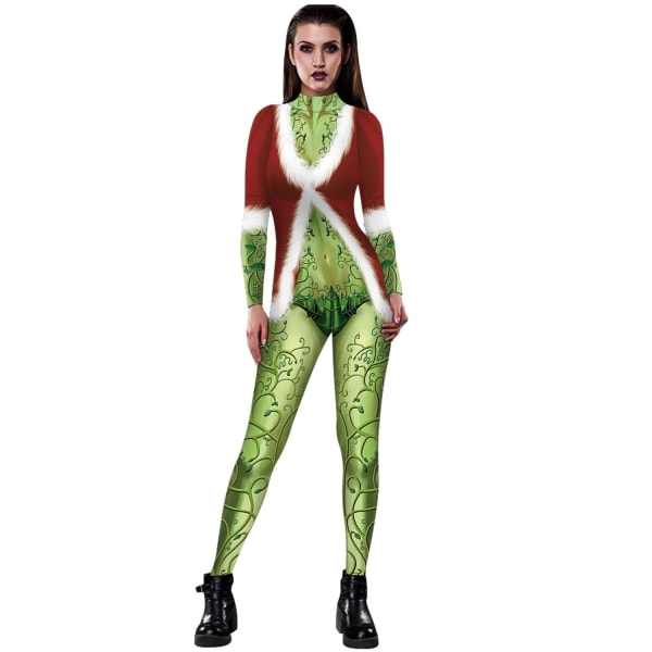 How the Grinch Stole Christmas Cosplay Sexig Jumpsuit Catsuit Karaktärskostymer Zentai Halloween Kvinnor Body Fancy Dress 2
