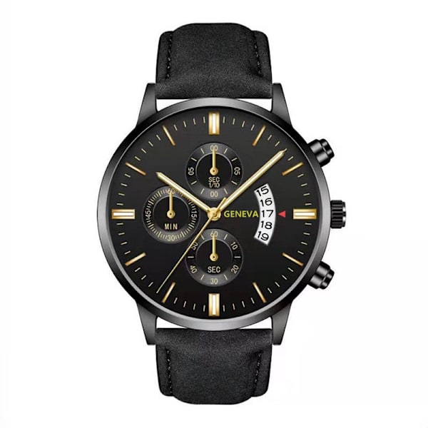 Klocka med läderarmband, kvartsur, modekalender, herrklocka, affärsklocka för män Gold shell black with white surface