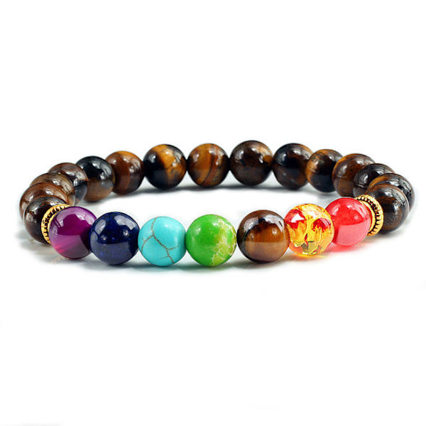 7 Chakra Armband Herr Svart Lava Tigeröga Stenar Helande Balans Pärlor Reiki Buddha Bön Naturlig Sten Yoga Armband Armringar Matte Black Elastic