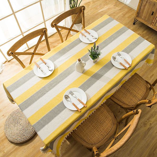 Jacquard Imitation Bomuld og Linned Broderi Kvaster Dug Blonde Geometri Rektangel Borddug Gray stripe 140x180