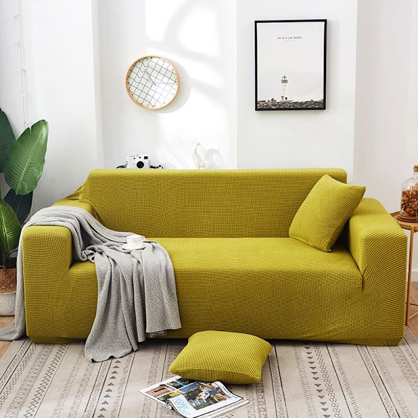 Enfärgad Universal Sofföverdrag för Alla Årstider, Nordisk Trendig Stickad Stretch Allomfattande Sofföverdrag Dammtät Soffkudde Metallic gray M [double length within 145-185cm]]