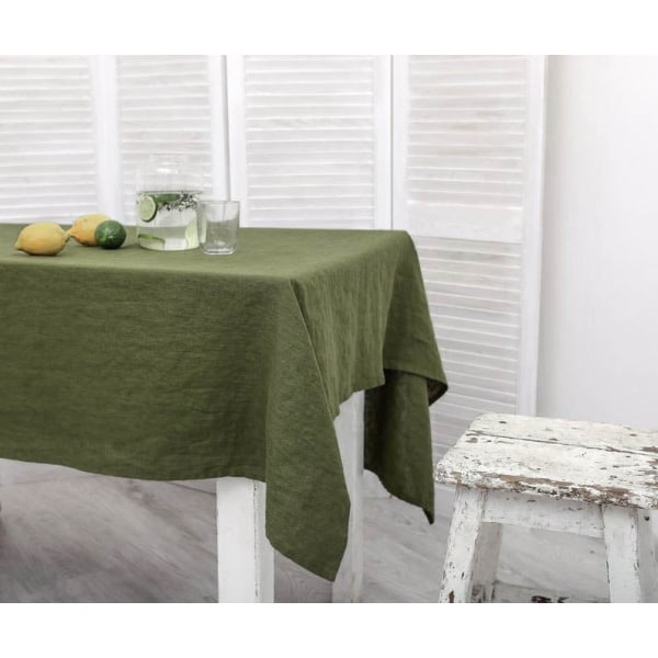 100% Ren Linne Enfärgad Bordsduk, Naturlig Tygbordsduk, för Kök Matsal Fest Högtidsbordsdekoration olive green 140x260cm