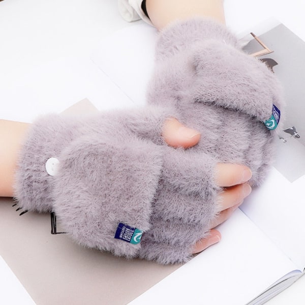 Kawaii Katt Handskar för Kvinnor Mode Flickor Katt Klo Tass Plysch Vantar Varma Mjuka Plysch Korta Fingerlösa Halvfinger Vinterhandskar Purple1 One Size