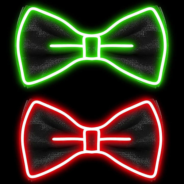Lysende Sløyfe for Menn 2 Stykker Neon Sløyfer LED Sløyfe Rød og Grønn El Wire Sløyfe Selvlysende LED Sløyfe for Barn Gutter Menn Rave Party Morsom