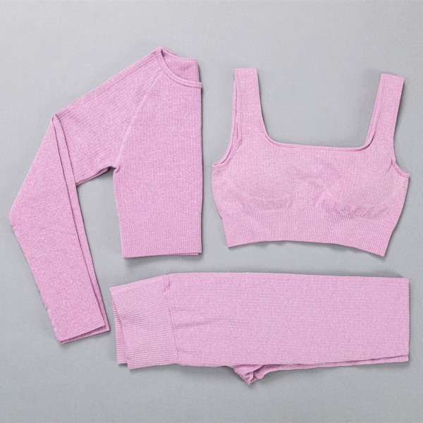 Yoga Suit Fitness Yoga Set Träningskläder Legging BH för kvinnor 3 pcs sets pink1 S