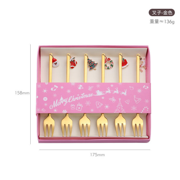 Julservis Set 304 Rostfritt Stål Gaffel Sked Förpackad Kaffesked Kreativ Julsked Christmas spoon set silver