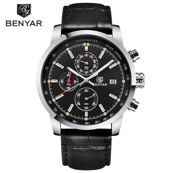 Binya Sports Utendørs Multifunksjonelt Belte Herreklokke Vanntett Quartz Klokke for Menn Black noodles