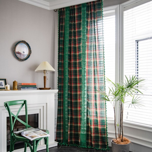 Rutigt Sydd Gardin Julröd Amerikansk Gardin Red Christmas grid-hook 150*180