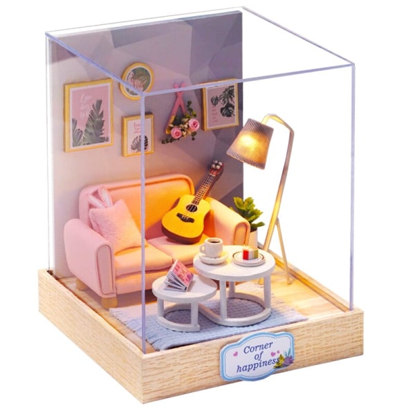 Cutebee DIY Dockhus Kit Med Möbler LED-lampor DIY Miniatyr Byggnad Litet Hus Träleksaker för Barn Vuxna As  photo H16B