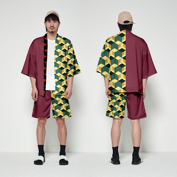 DIOCOS Demon Slayer Kimono Kimetsu No Yaiba Nezuko Cosplay T-shirts Kostume Mænd Kvinder Jakke Frakke Shorts Sæt til Halloween Fest H XXXL