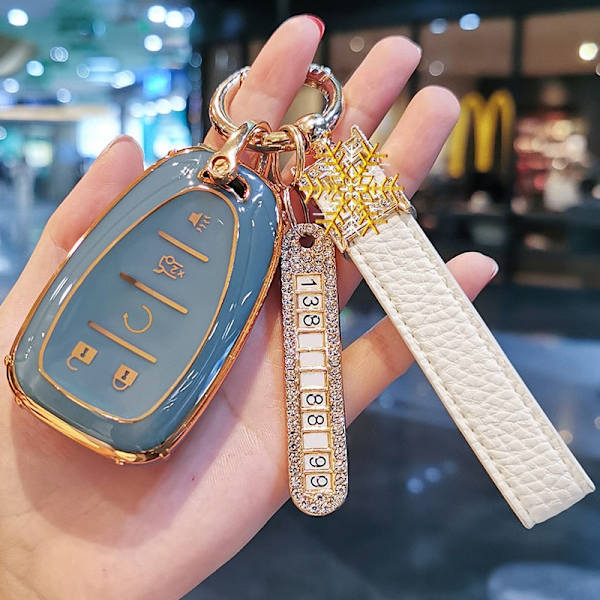 Nyt TPU Bil Nøgle Etui Cover Til Chevrolet 2017-2019 Chevy Malibu Camaro Cruze Traverse Sonic Volt Bolt Equinox 3/4/5 Knapper Nøgle Gray Keychain C 3 Buttons