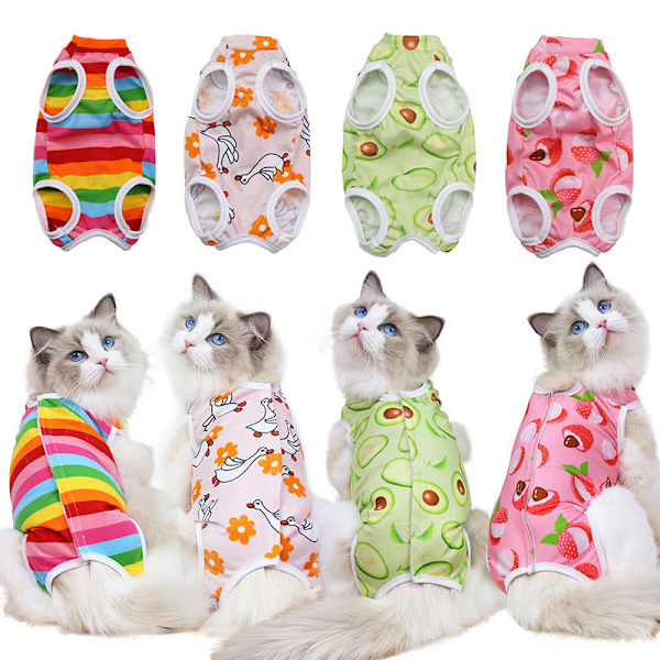 Katt Steriliseringskläder efter Operation Fruktserie Fyr Säsonger Husdjurskläder Rainbow XL back length 40cm