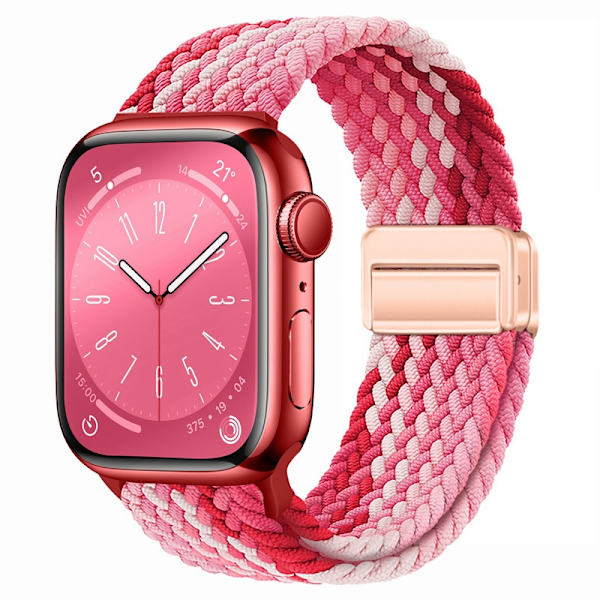 Klockarmband för Apple Watch iWatch S1-S9:38/40/41/S10:42MM metall inre magnetspänne jordgubbsröd