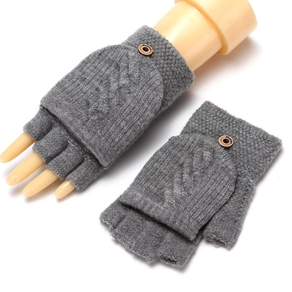 2020 Vinter Varma Tjocka Ullhandskar Stickade Flip Fingerlösa Exponerade Finger Tjocka Handskar Utan Fingrar Vantar Dam A-Light grey One size