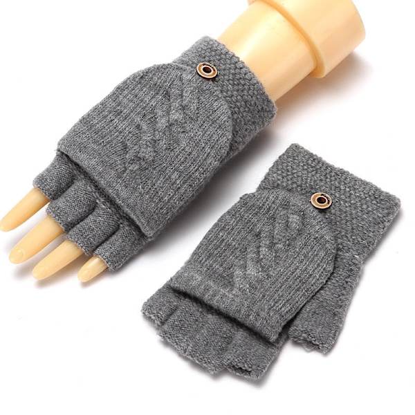 2020 Vinter Varma Tjocka Ullhandskar Stickade Flip Fingerlösa Exponerade Finger Tjocka Handskar Utan Fingrar Vantar Dam Brown One size