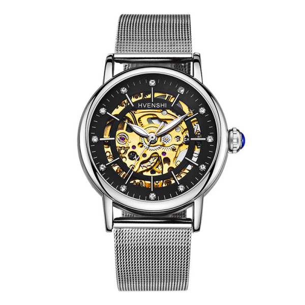 Huangshi Klocka Dam Hollow Luminous Automatisk Mekanisk Klocka Mode Bälte Business Damklocka YSW065S black steel belt