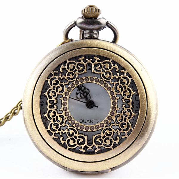 Udskåret Hul Retro Ur Herre Mode Halskæde Ornament Quartz Ur Lommeur Flip Stort Lommeur Gold