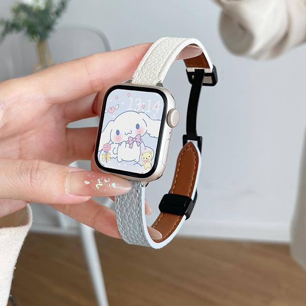 Kellon ranneke Apple Watch iWatch SE2/6/5/4 44mm:lle, nahkajäljitelmä magneettisoljella - Maitomainen valkoinen ja utuinen sininen