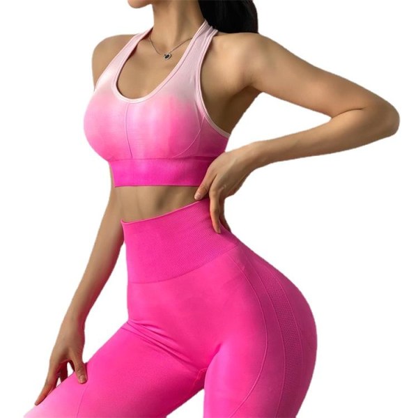 Set Gym Fitness Kläder Tränings Leggings Sportkläder för kvinnor Pink W M