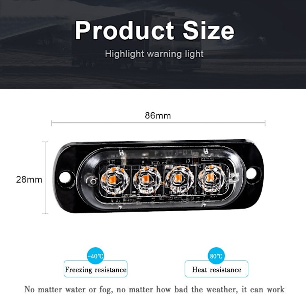 4LED Bil Strob Varningsljus Grill Blinkande Haveriljus Nödljus för 12v Lastbil Släpvagn Polis Fyr Lampa Signal BAKLYKTA red white 1 piece