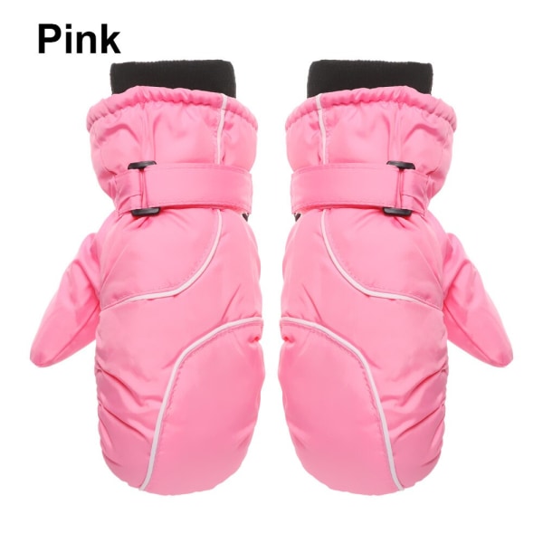 1 Par Nytt Mode Barn Barn Vinter Snö Varma Handskar Pojkar Flickor Skidor Vindtät Vattentät Tjocka vantar Håll fingret varma B-Pink  2-6 Years One Size