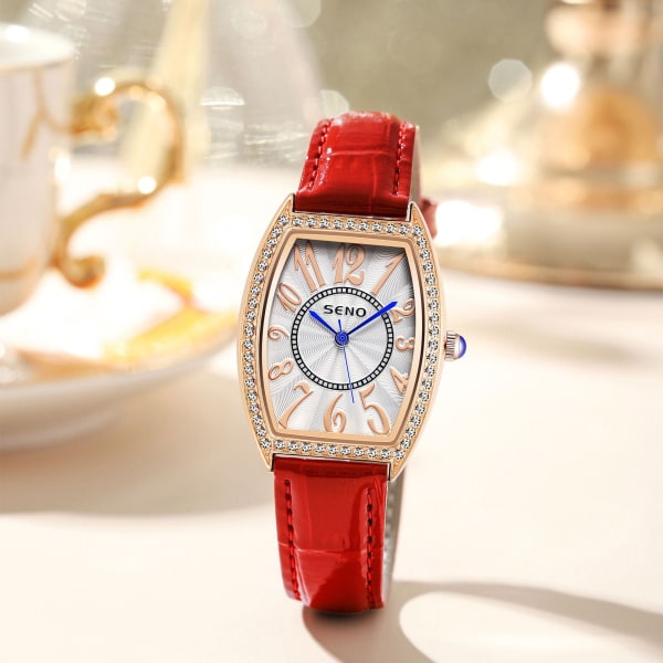 Rektangulärt bälte Mode Watch Watch för kvinnor Rose gold Red Belt