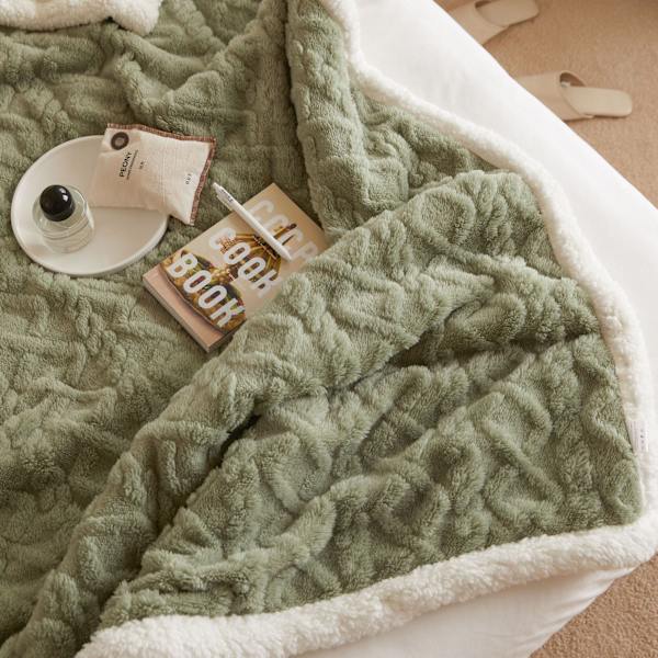 Gruppekjøp Tykk Tower Velvet Teppe Jacquard Teppe Dobbeltsidig Velvet Stort Lammeull Fritidsteppe Lake Blue 100 * 150cm nap blanket