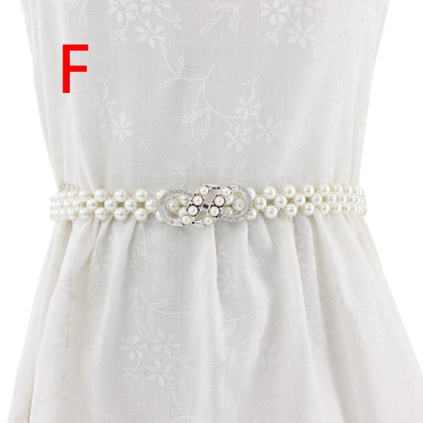 Kjede belte kjole dame elegant perle elastisk midjebelte hvitt belte stretch Like the picture A