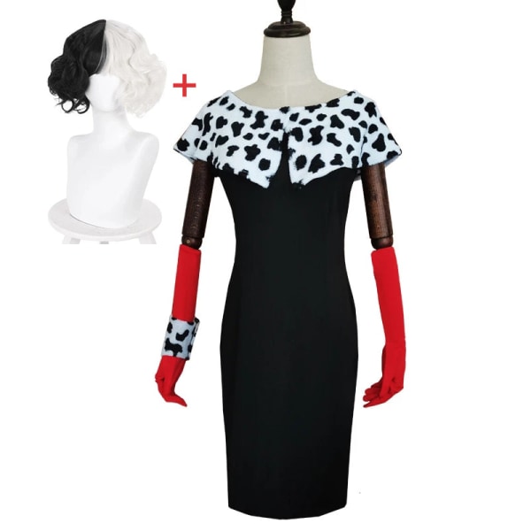 Cruella De Vil Cosplay Kostume Kjoler 101 Dalmatians med Kappe Outfits Halloween Karneval Suit til Kvinder Piger B One size