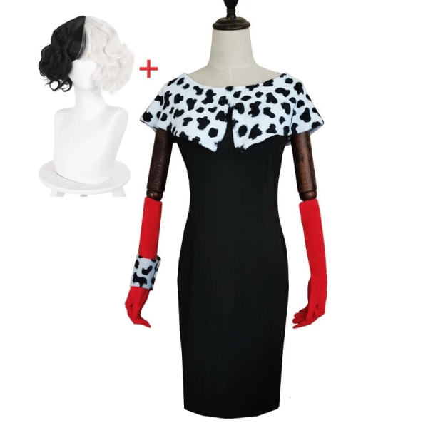 Cruella De Vil Cosplay Kostymklänningar 101 Dalmatiner med Cape Outfits Halloween Carnival Kostym för kvinnor Flickor B L