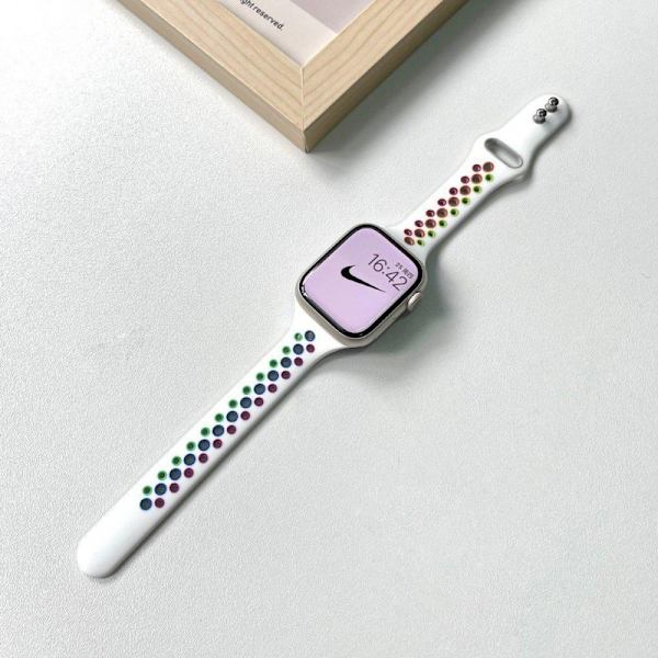 Klockarmband för Apple Watch iWatch 38mm/40mm/41mm Vit Regnbåge-Hål