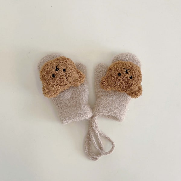 1-4 År Tecknad Björn Baby Vantar Vinter Varma Barn Baby Flickhandskar Stickade Barn Småbarn Tjocka Bitvantar Handschoen Khaki