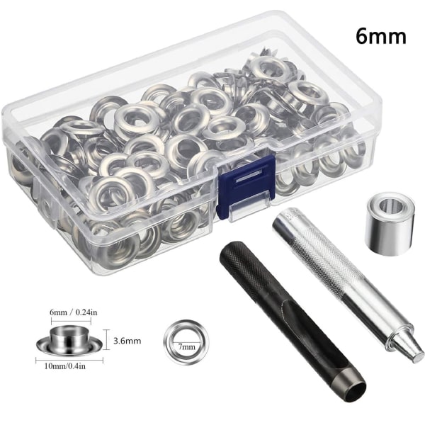 Öljettverktygssats 100 Set Öljetter 6mm 10mm 12mm 14mm Innerdiameter Silver för Kläder Skor Väska Läderhantverk DIY 100set 10.5mm