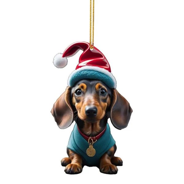 Jul tecknad Söt hund prydnadsföremål Tax Hund Hängande dekoration Xmas Tree Hänge Hem Festtillbehör Bildekoration Presenter 12 Christmas
