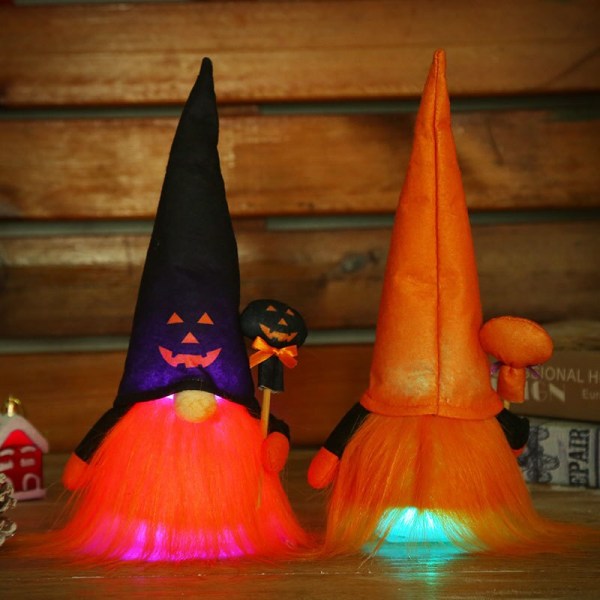 Hatt Grimas Gammal man Glödande Rudolph Plyschdocka Dvärgdocka Halloween Gåva Barn Pojke Flicka Juldocka Heminredning Sovrum Orange 1pcs