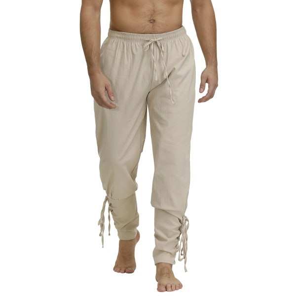 Piratbyxa för män Renässans medeltida vikingadräkt Shorts med dragsko Halloween Cosplay för vuxna Beige XXXL