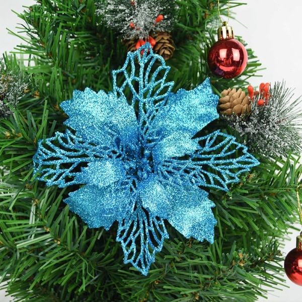 5 kpl Glitter Keinotekoisia Joulukukkia Joulukuusen Koristeita Kotiin Tekokukkia Joulukoristeet Uudenvuoden Sisustus Blue 16cm