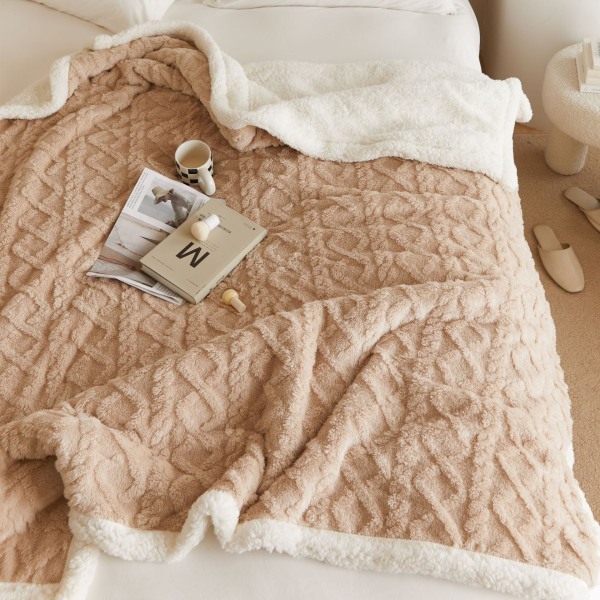 Gruppköp Förtjockad Tower Velvet Filt Jacquard Filt Dubbelsidig Sammet Stor Lammfleece Casual Filt Khaki 200 * 230cm double blanket