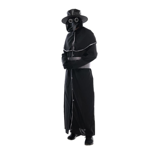 Herre Pestedoktor Kåbe Kostume Halloween Fest Troldmandskappe Steampunk Middelalderdragter med Hat Maske Black L