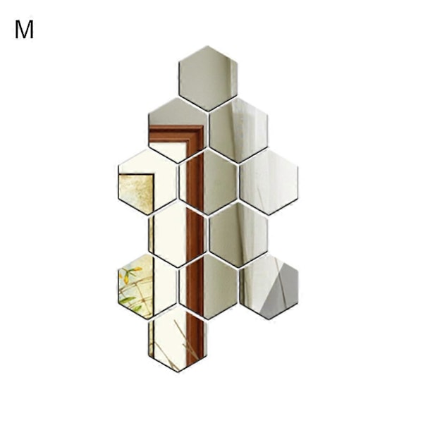 12 st Hexagon 3D Konst Spegel Väggdekorationer Hem DIY Vardagsrum Dekal Silver M Silver M