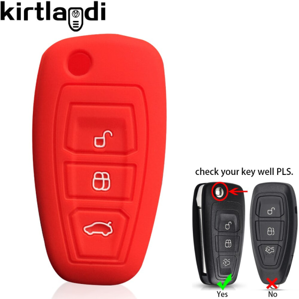 Silikoninen auton avaimen kotelo Ford Kuga Focus Mk3 Mk4 Mondeo Fiesta Titanium Ecosport Transit MK8 -malleille, kaukosäätimen suojus, lisätarvikkeet B red