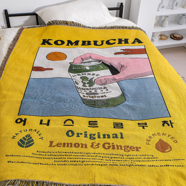 Dekorativ bakgrunnsklut for stue, soverom, hengeklut, enkelt sofapute, bomullspledd Kombucha 130*160cm