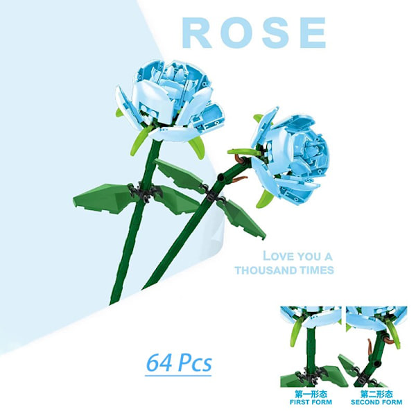 Rosa Ros MOC Byggklossar Leksaker Alla Hjärtans Dag DIY Byggsats Gåva Till Par Kärleksförklaring Blomsterspråk Första Kärleken Blue 1Pcs
