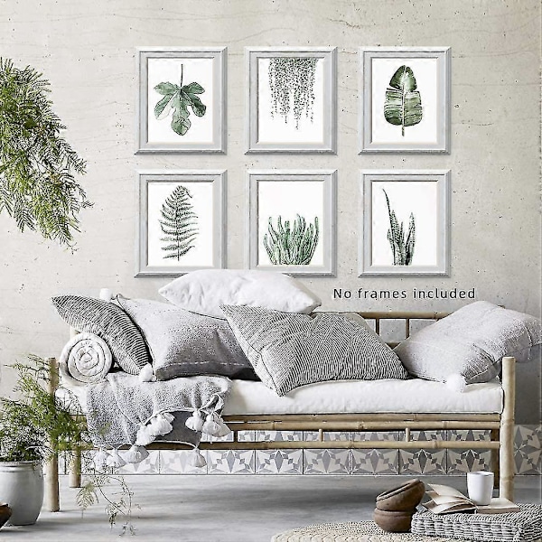 Botaniske trykkplakater, sett med 6, 8x10 trykk uten ramme, stue botanisk blad art deco, botanisk maleri