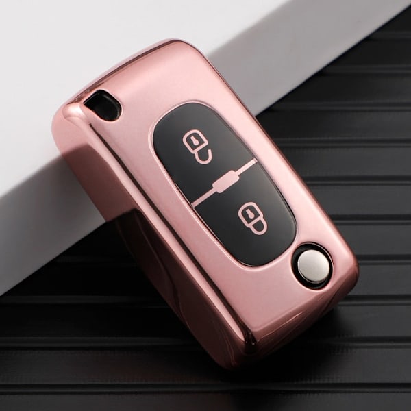 Nytt TPU Bilnyckel Fodral Skydd För Peugeot 107 206 207 307 308 406 För Citroen Xsara Picasso C2 C3 C4 C5 C6 C8 Skyddsväska 2 Buttons Pink