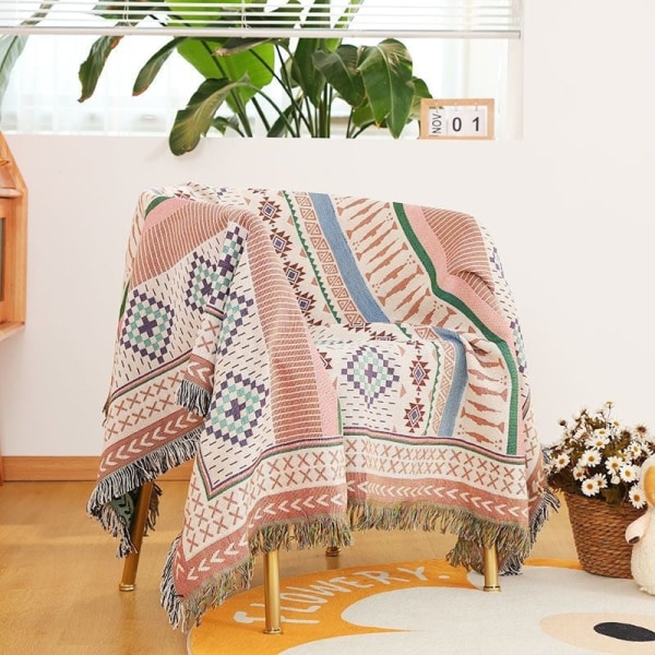 Bohemian Ruudullinen Peitto Sohvalle Sängylle Koristeellinen Peitto Ulkoiluun Retkipeitto Boho Sohvapeite Heittopeitto Piknikille Tupsuilla Type 8 90x180cm