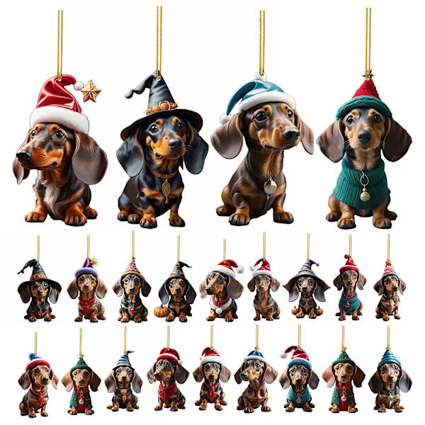 Jul Tecknad Söt Hund Ornament Tax Hund Hängande Dekoration Julgran Hänge Hem Fest Tillbehör Bilinredning Gåvor 13 Christmas