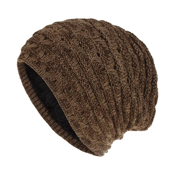 Mössa Herr Höst och Vinter Ny Stickad Mössa Fleecefodrad Varmt Öronskydd Set Keps Ullgarn Väska Mössa Khaki and brown Average size